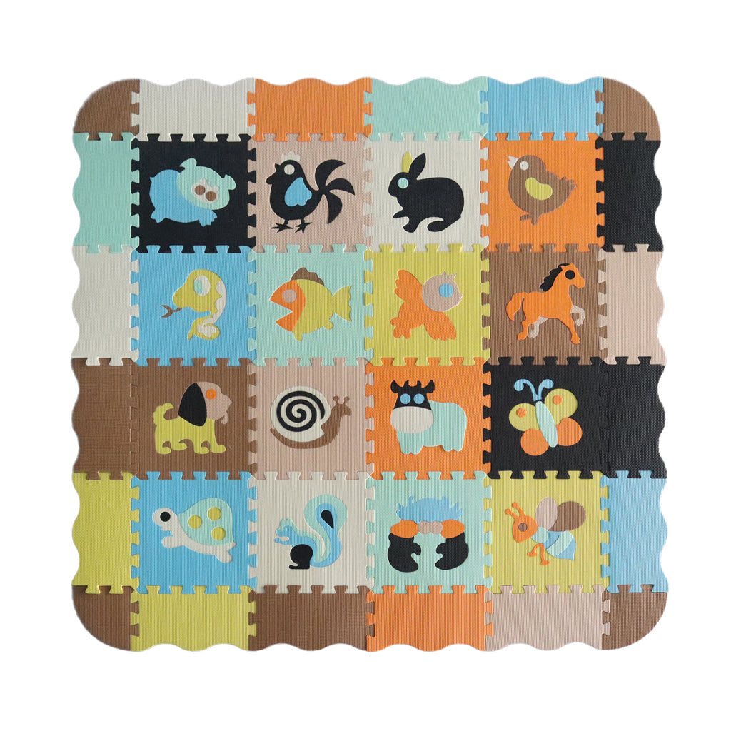 EVA Foam Interlocking Baby Play Mat - 36pc Set with Animal Shapes and Safety Borders - 142cm x 142cm