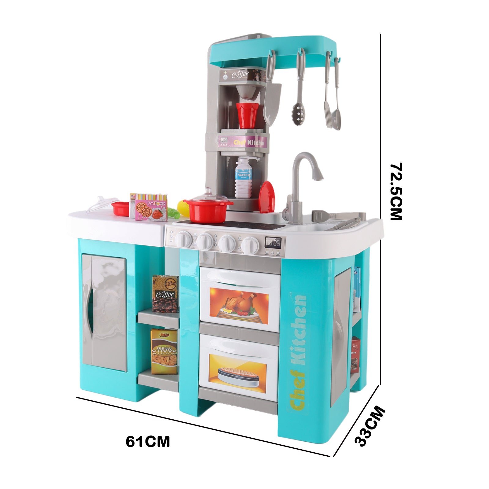 Kids Pretend Play Kitchen Set with Light & Sound Effects 53 Pieces