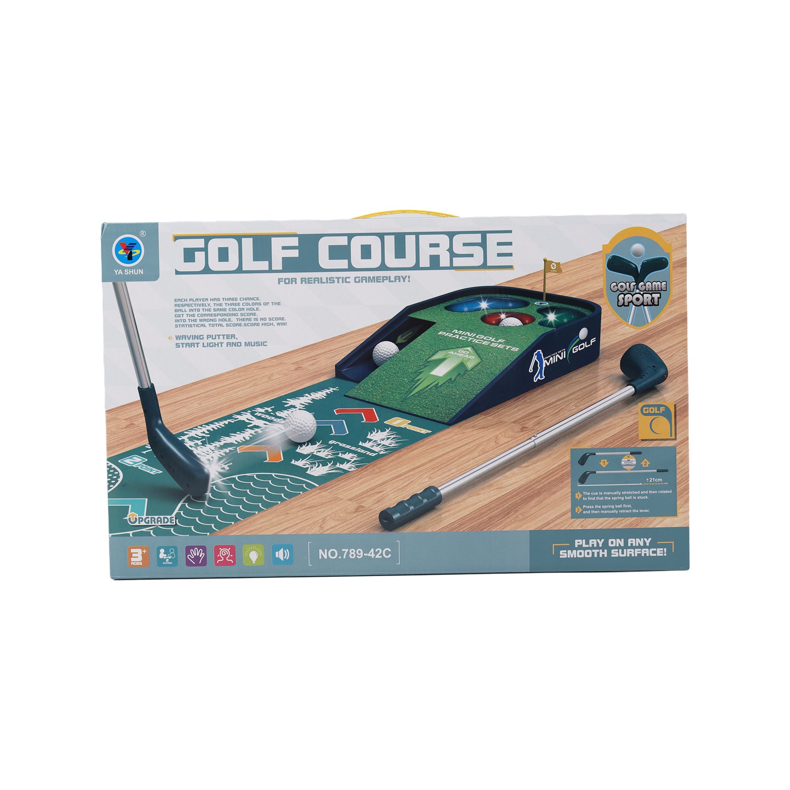Mini Golf Putting Mat Game Flash Sound Golf Balls Clubs Kids Sport Toy Age 3+
