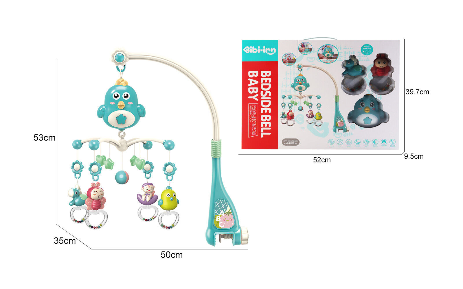 Baby Musical Mobile Crib Cot Bed Bell Stars Moon Nursery Rotating Toy Bird
