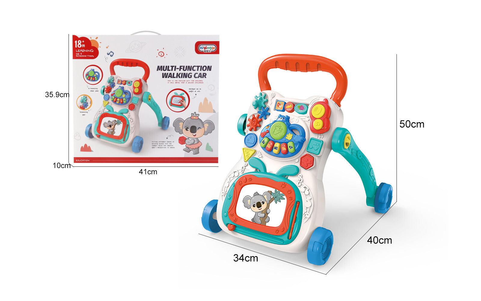 2in1 Baby Walker First Steps Activity Bouncer Musical Toys Car Along Toddlers (Doodle Board)