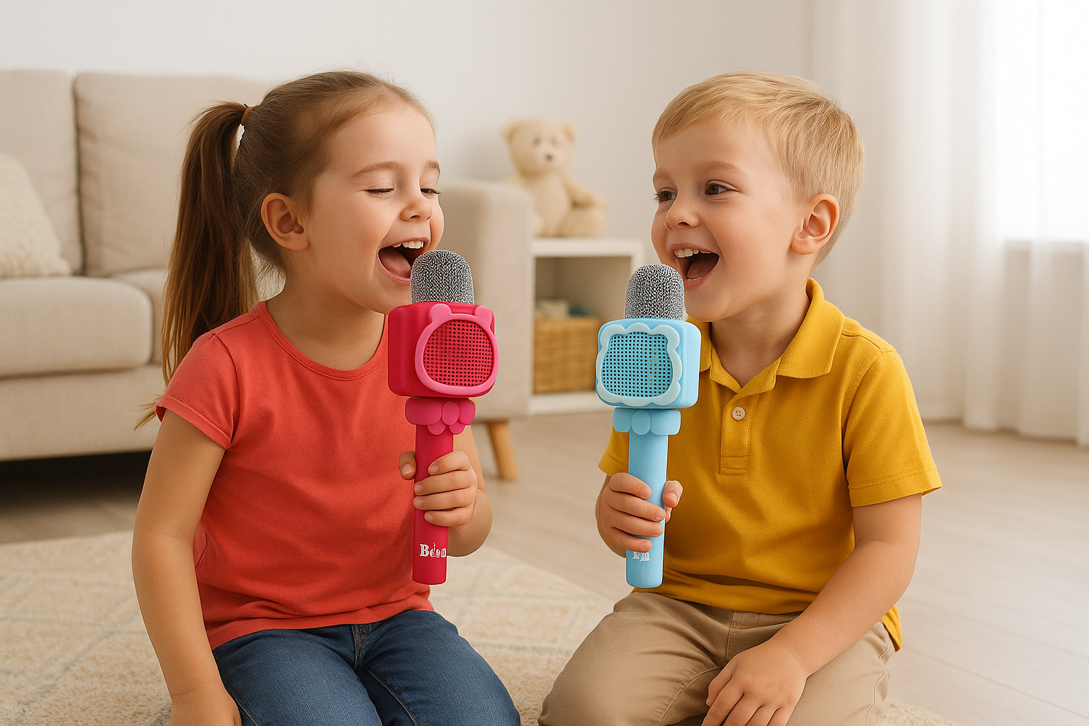 2x Kids Wireless Karaoke Microphones Bluetooth Speaker Singing Set Pink & Blue