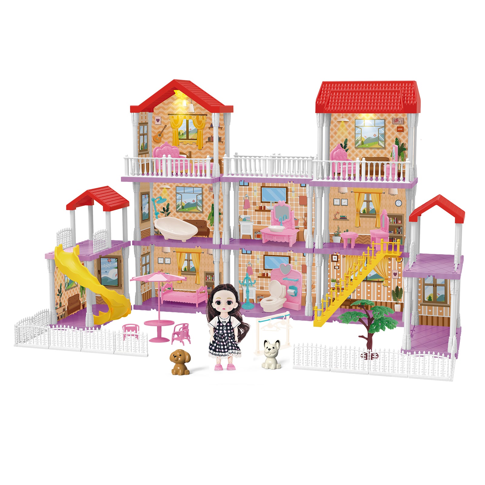 DIY Doll House With Furniture Accessories Mansion Playhouse Toy 3 Dolls 171 Pcs