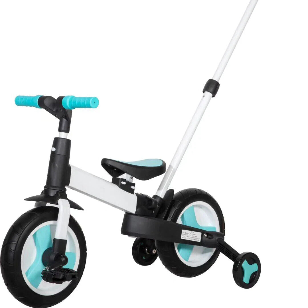 Balance Bike 4-in-1 Parent Push Handle Trike, 4-1 Easy Assemble Foldable (Blue)