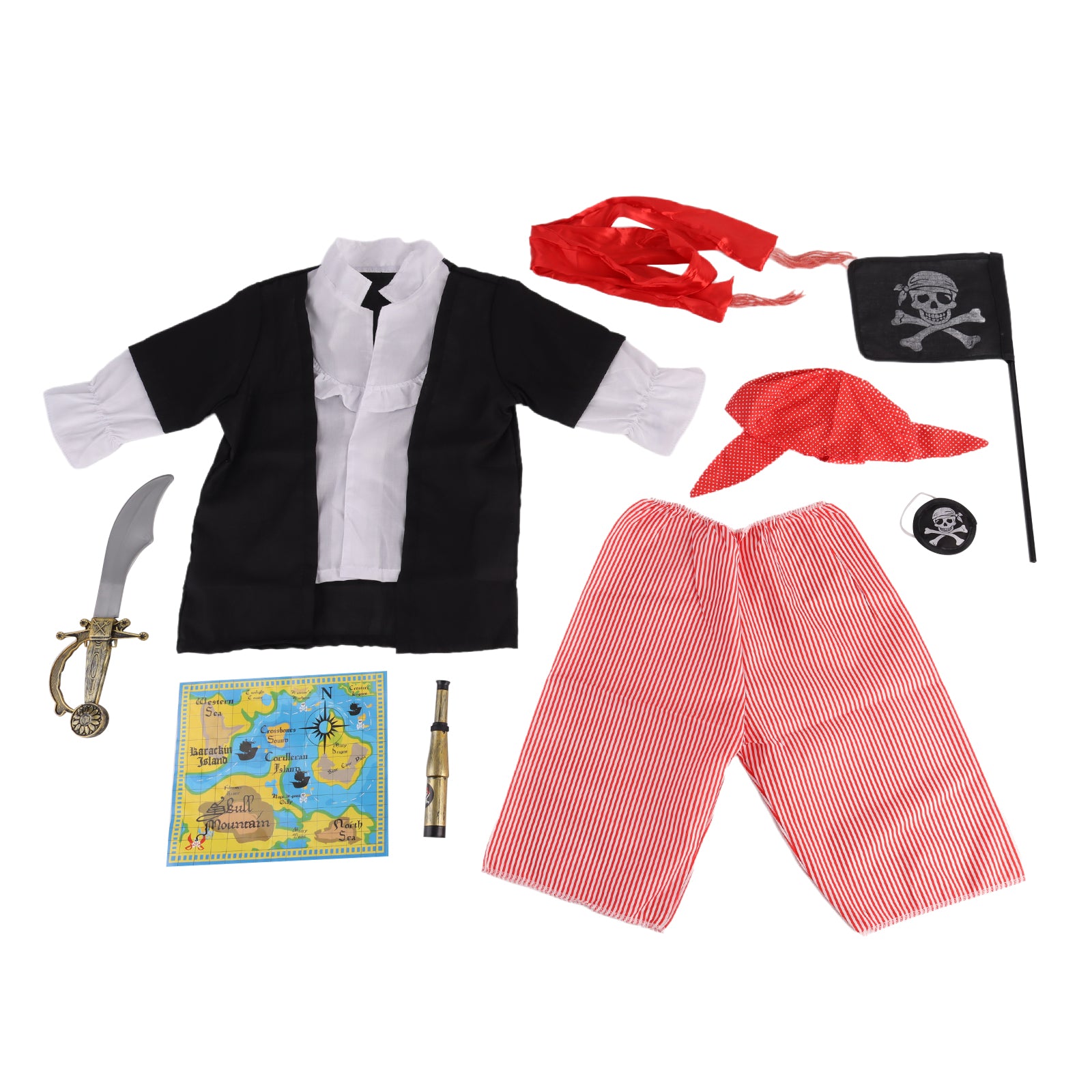 Kids Pirate Costume Fancy Dress Sword Eye Patch Flag Pretend Cosplay