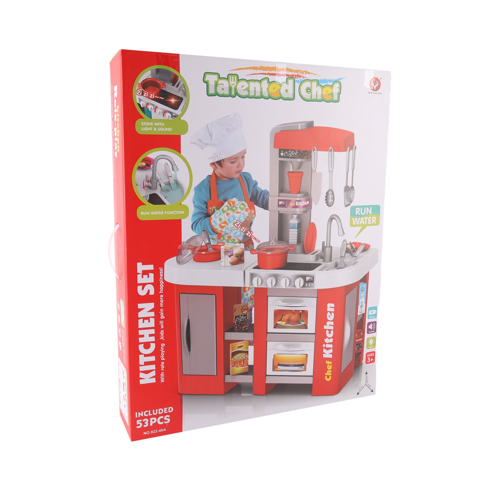 Kids Pretend Play Kitchen Set with Light & Sound Effects 53 Pieces