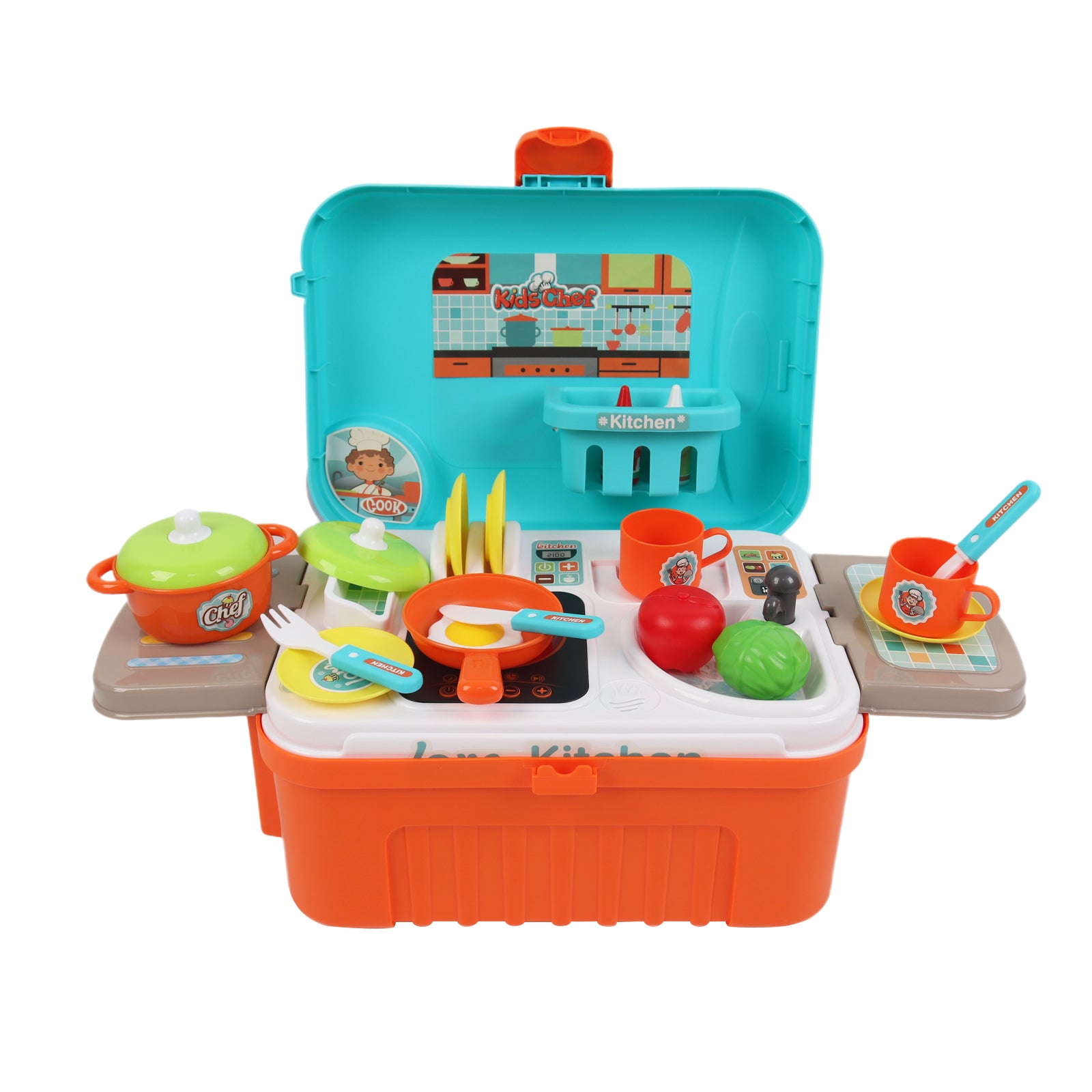 3-in-1 Kids Pretend Kitchen Cooking Toy Portable Storage Suitcase Role Play