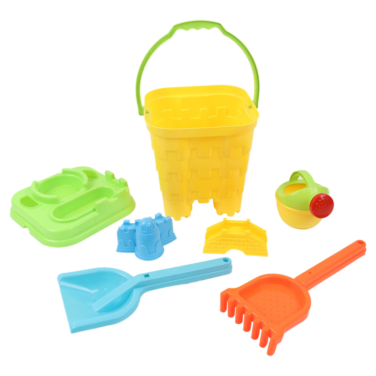 Kids Sand Bucket Beach Play Set Sandpit Outdoor Toys Rake Spade Moulds 7 Pieces