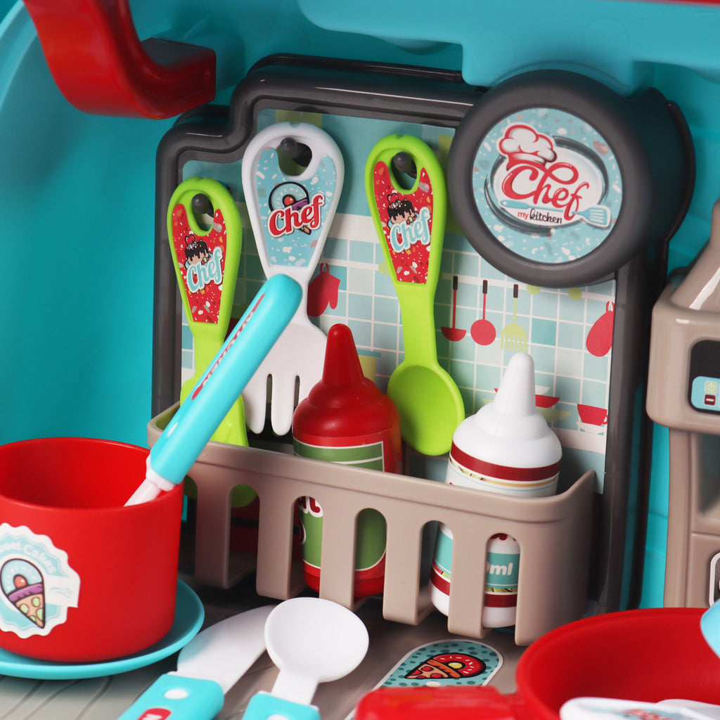 Kids Play Kitchen Set Portable Rolling Suitcase Cooking Pretend Play Toy