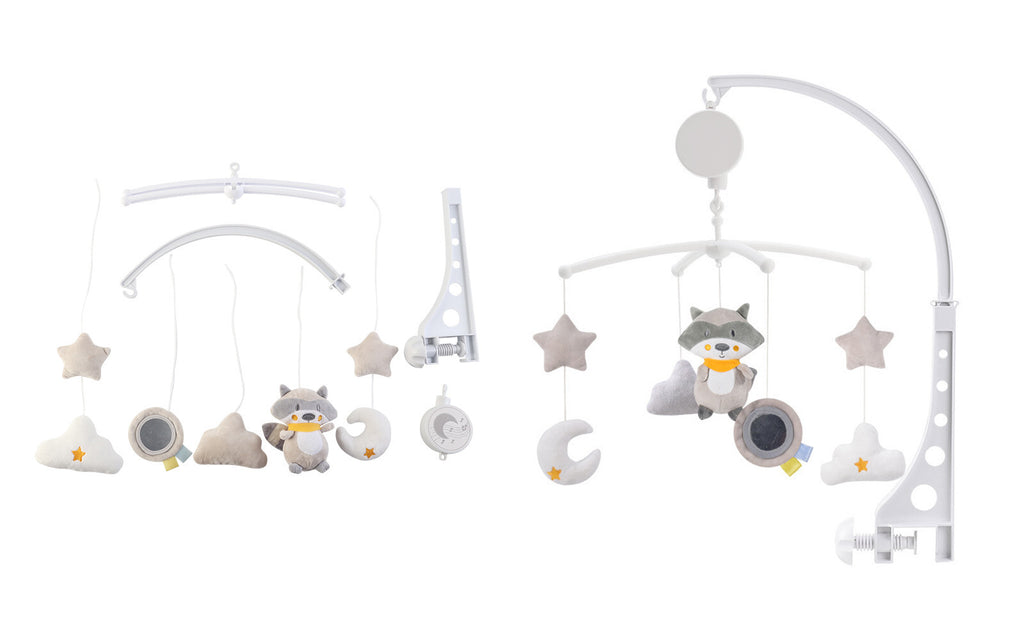 Baby Musical Mobile Crib Cot Bed Bell Stars Moon Nursery Rotating Toy Racoon