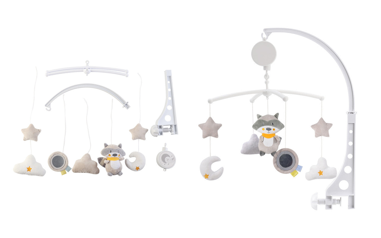 Baby Musical Mobile Crib Cot Bed Bell Stars Moon Nursery Rotating Toy Racoon