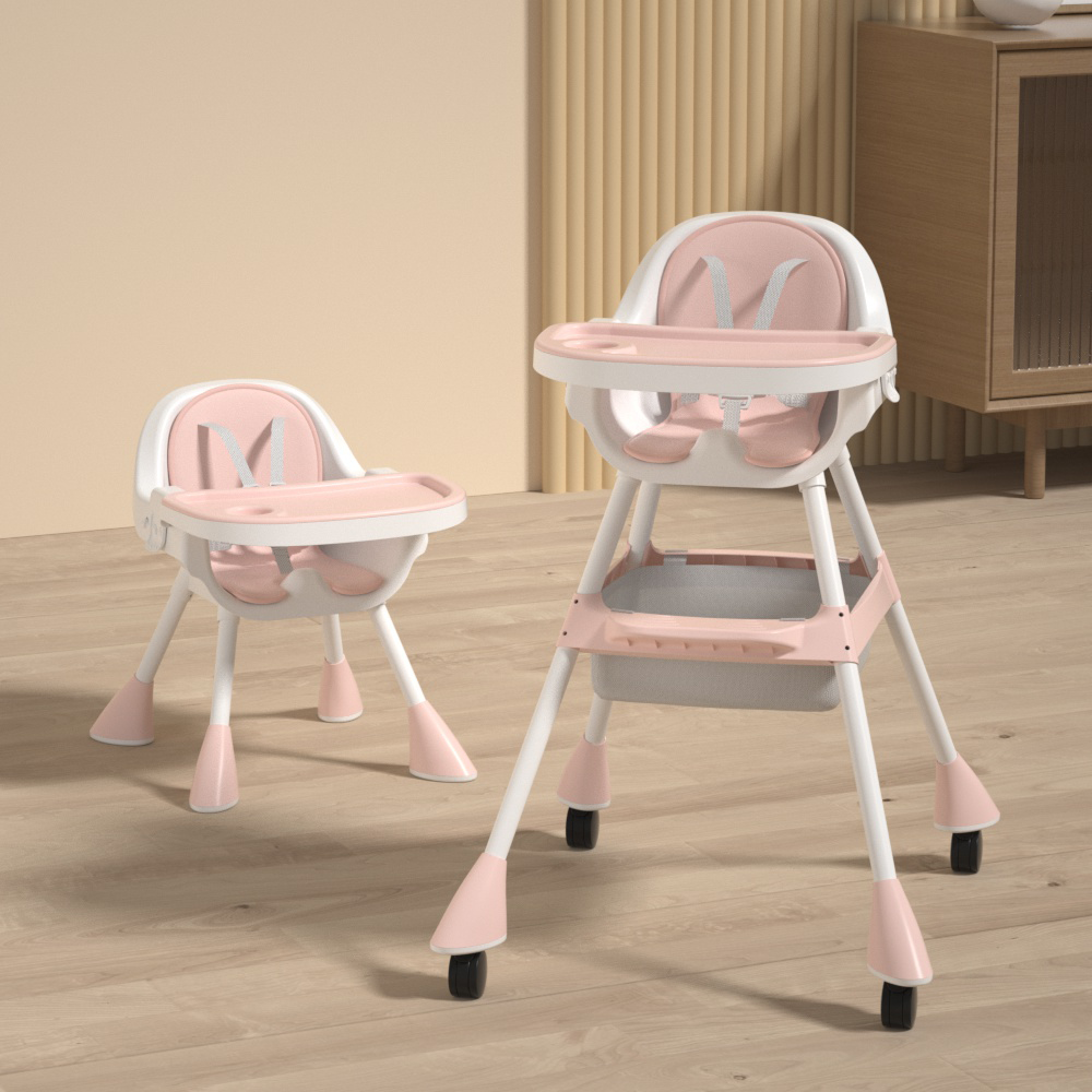 Baby Toddler High Chair Feeding Dining Tray Adjustable Height Multipurpose Pink