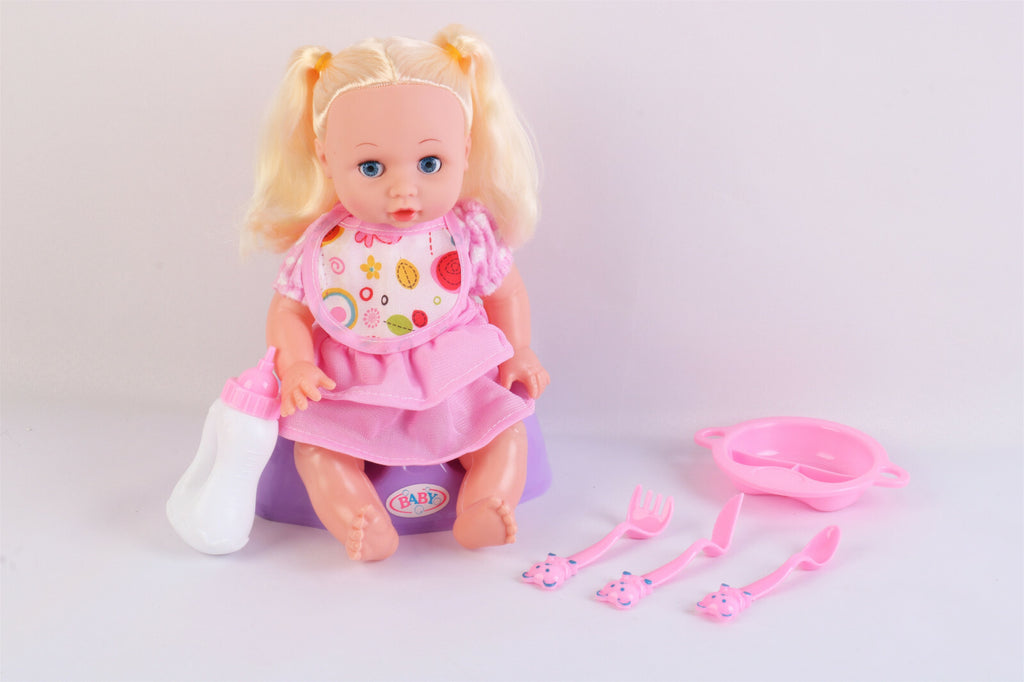 Baby Doll With Feeding Chair Bottle Baby Dish and Cutlery Pretend Play