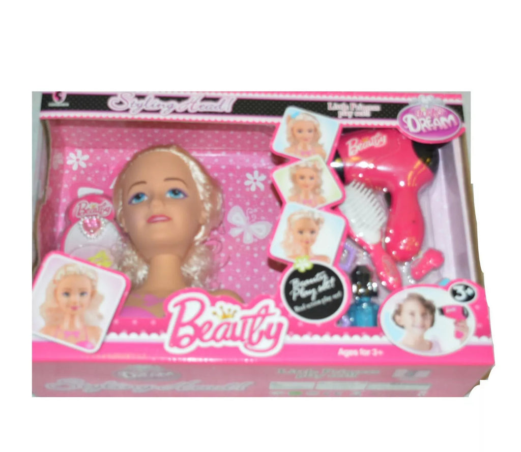 Girls Toy Doll Styling Head with Accessories Brush Hair Clips Hairdresser Doll