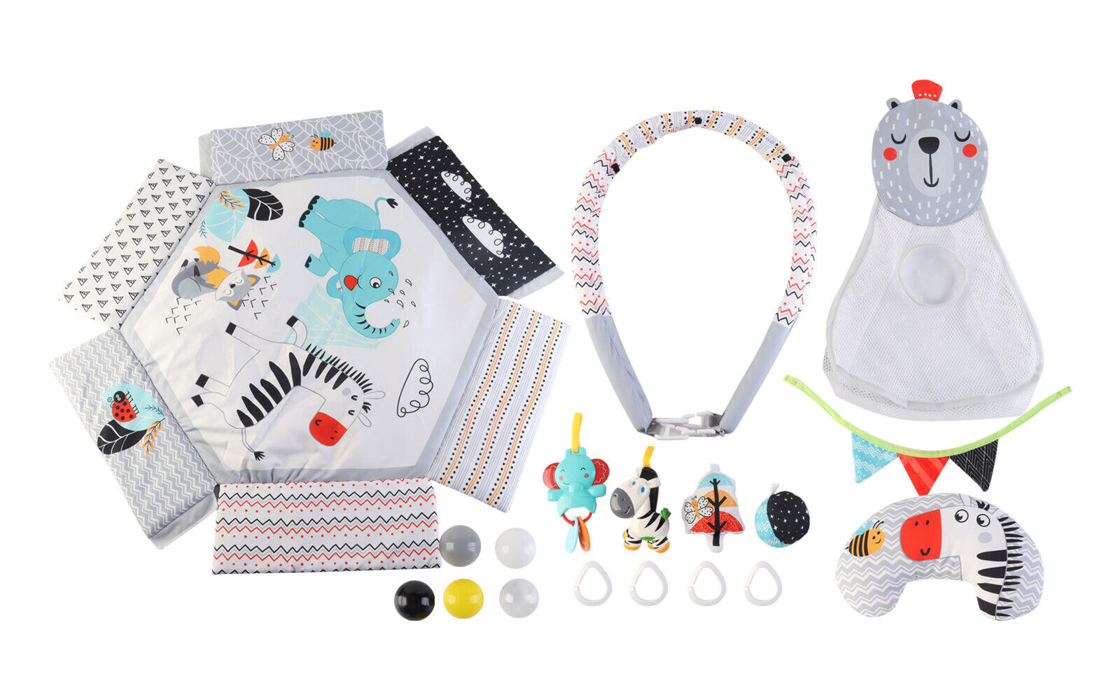 Gym Activity Foldable Play Mat Bag 30-Balls Tummy Play Kick Stimulate Your Baby (Grey)