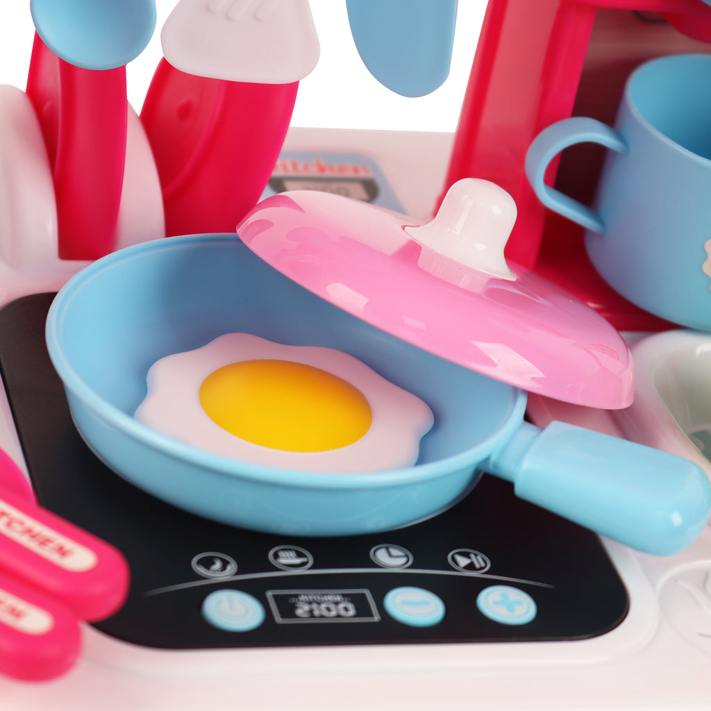 3-in-1 Kids Pretend Kitchen Cooking Toy Portable Storage Suitcase Role Play
