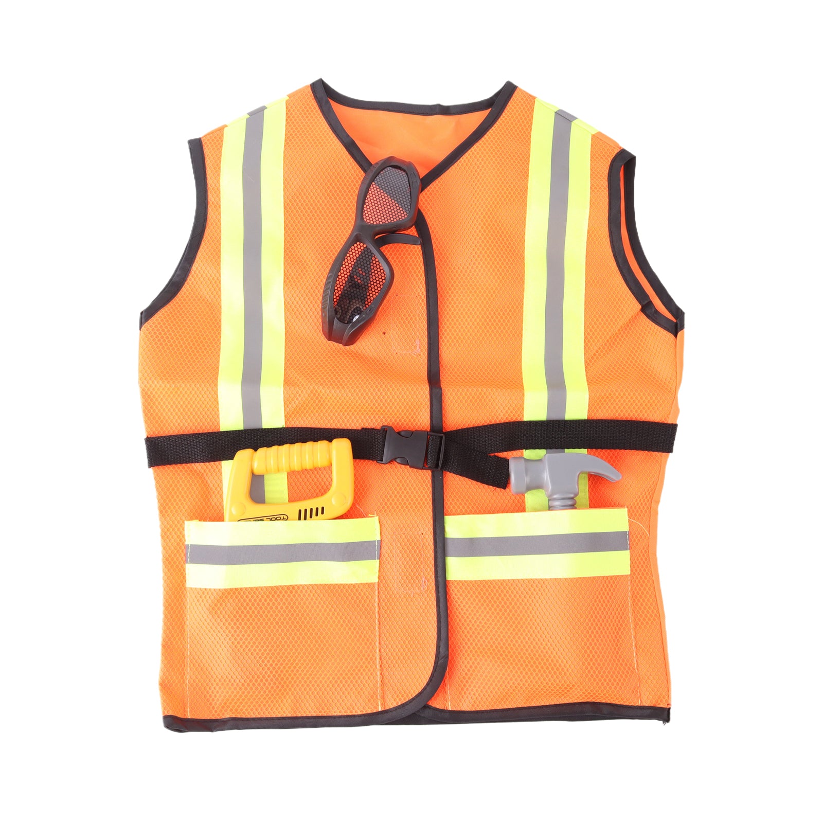 Kids Construction Worker Costume Set with Helmet Hammer Saw Vest Pretend Play