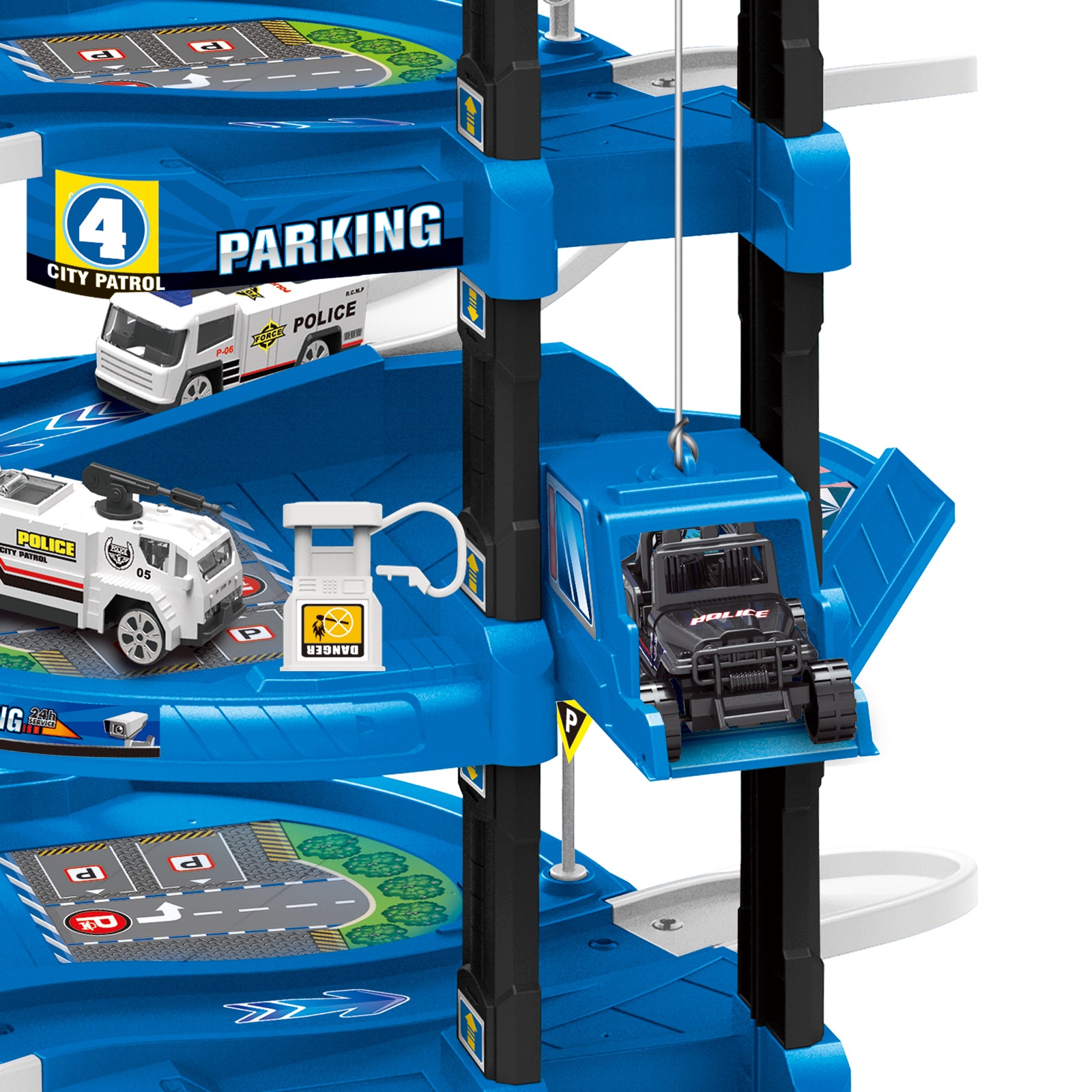 Kids Parking Garage Spiral Track 5 Levels Emergency Service Car Toy Set Play Mat
