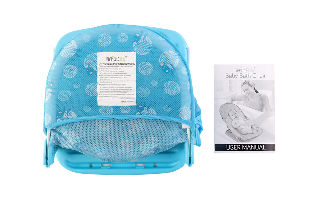Baby Infant Bath Support Seat Foldable Adjustable Travel Baby Bather 0-12 Months (Blue)