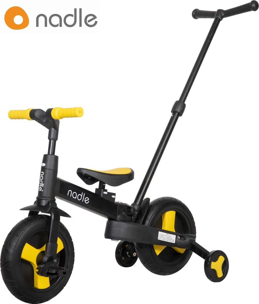 Balance Bike 4-in-1 Parent Push Handle Trike, 4-1 Easy Assemble Foldable (Yellow)
