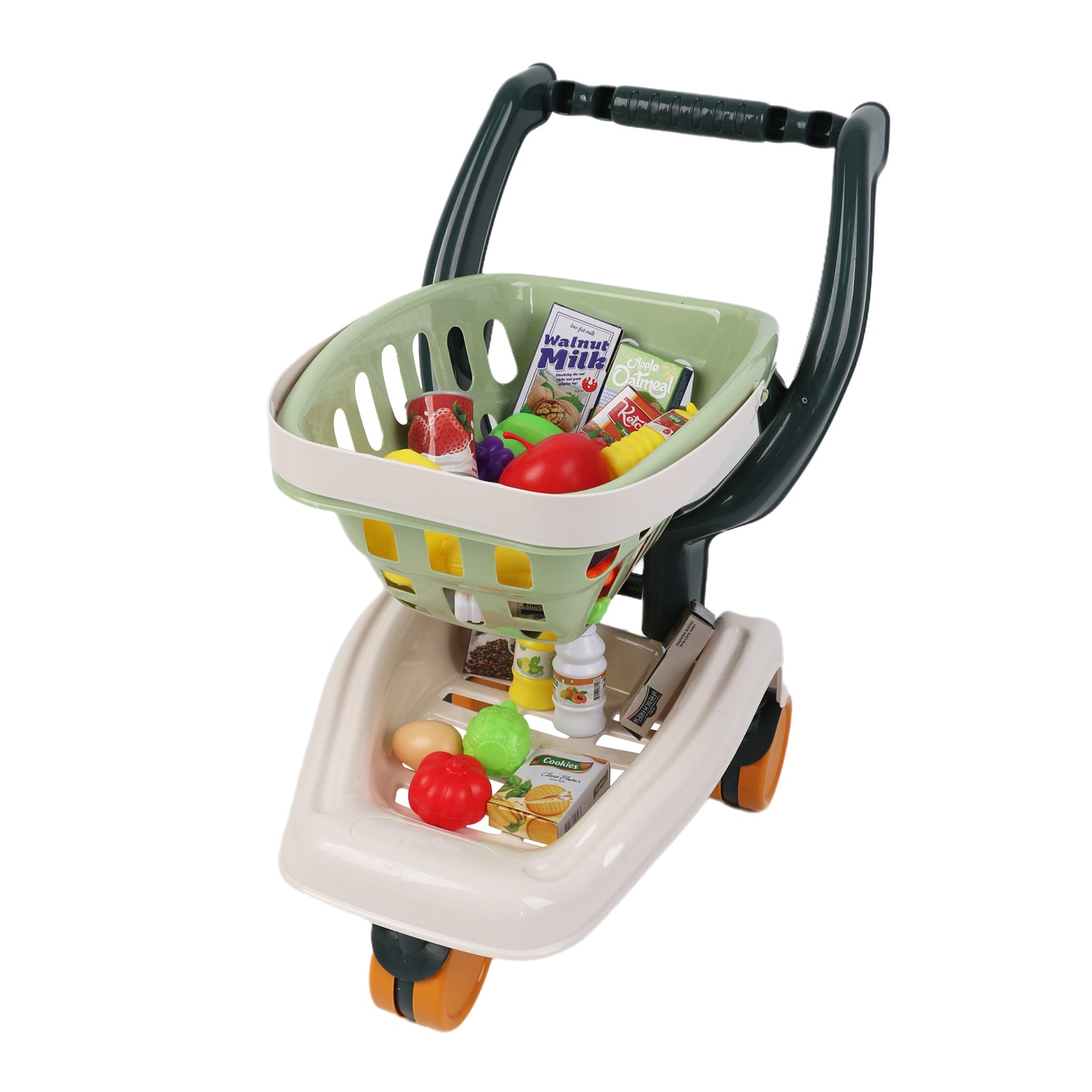 Kids Supermarket Grocery Cart Trolley Pretend Toy Set With Products 35 Pcs Green