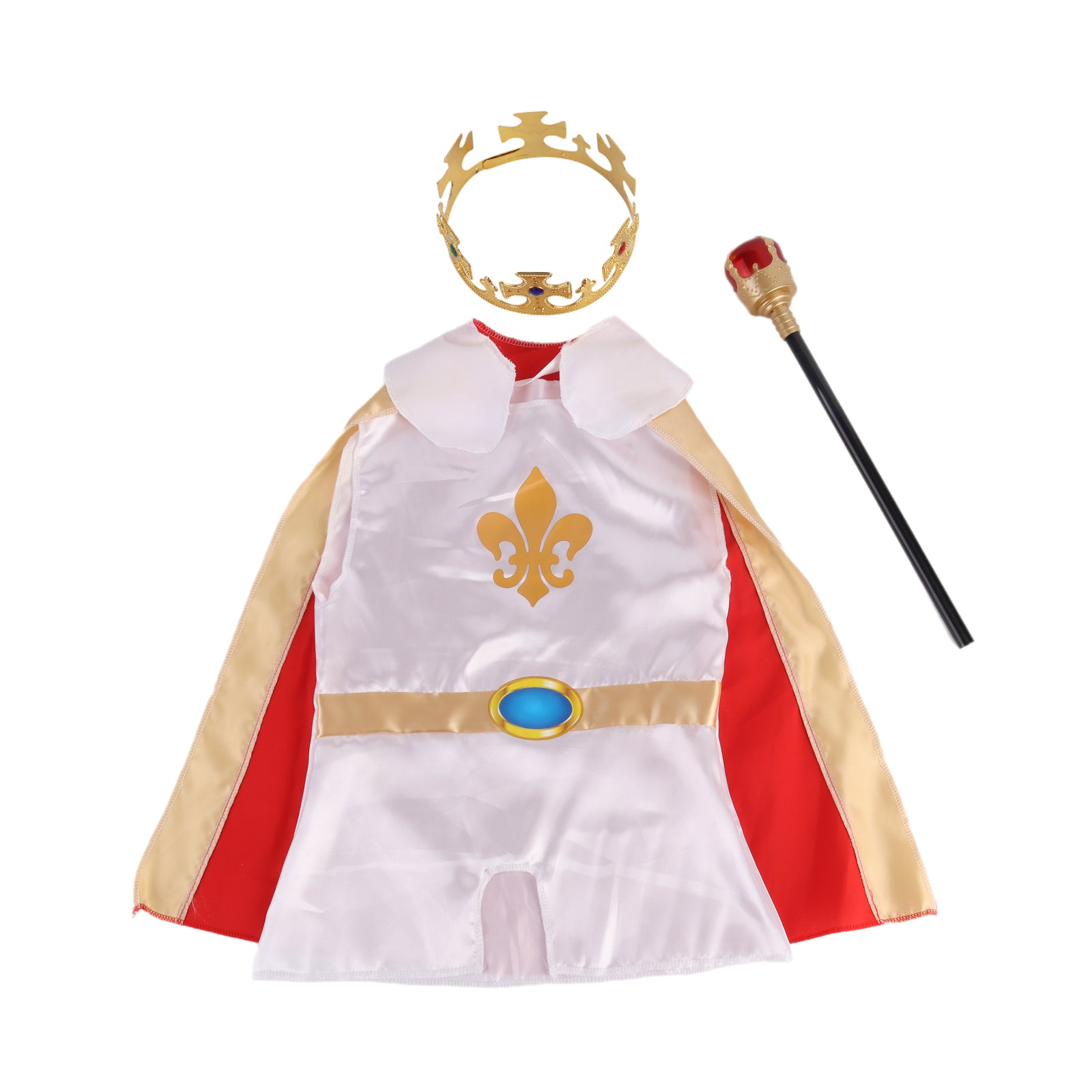 Kids Medieval King Costume Fancy Dress Crown Red Cape Sceptre Pretend Cosplay