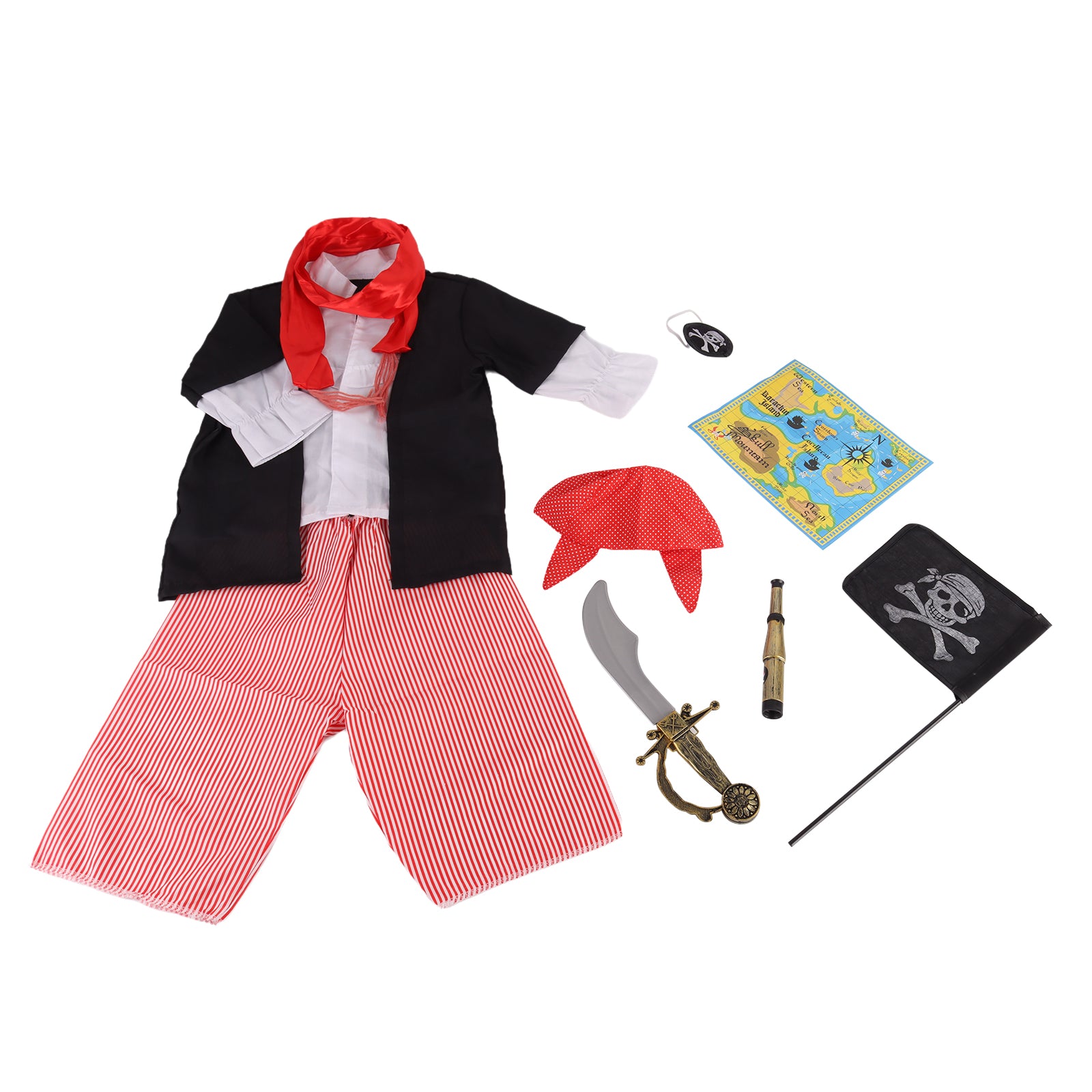Kids Pirate Costume Fancy Dress Sword Eye Patch Flag Pretend Cosplay