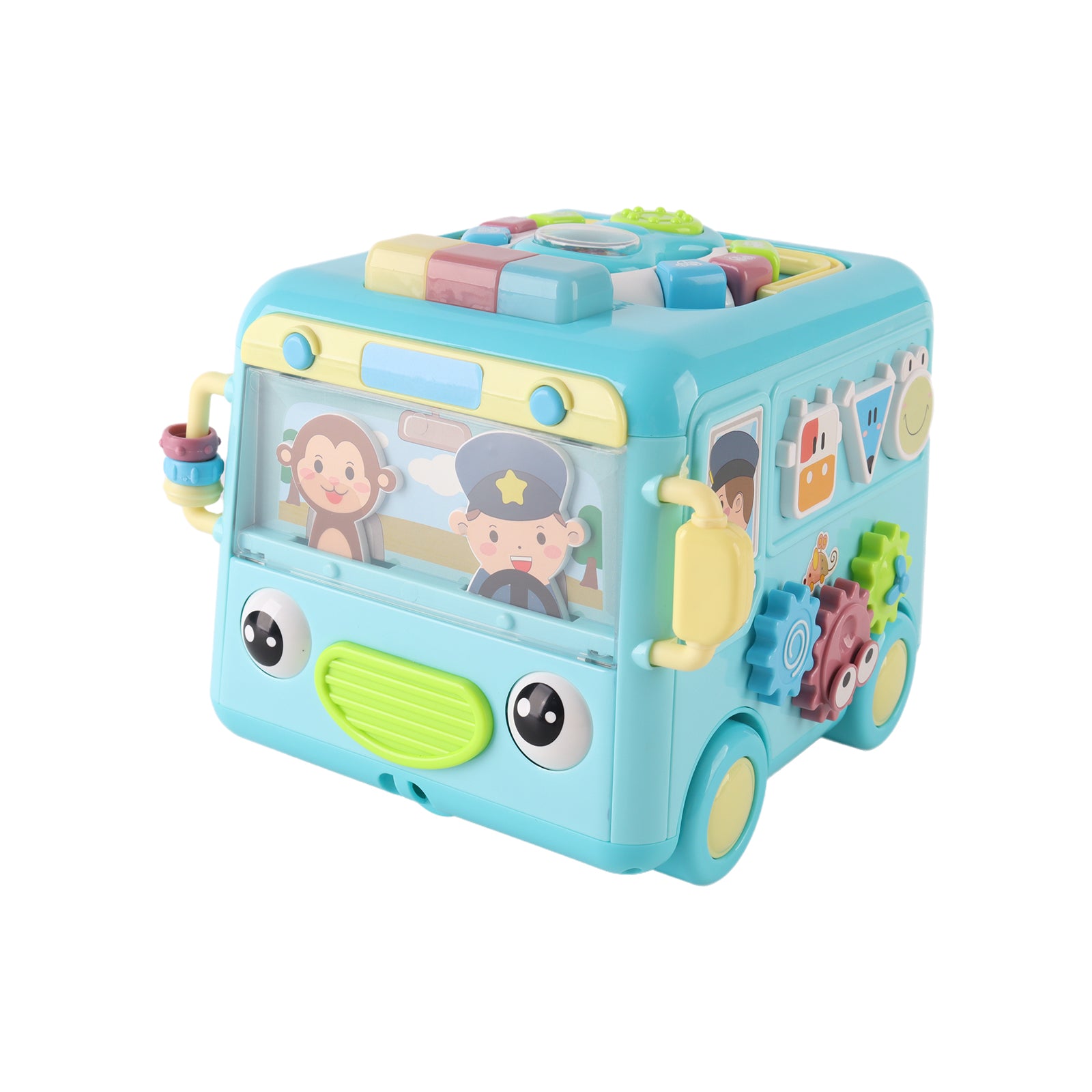 Kids Sensory Multifunction Bus Toy with Music Interactive Learning Toy Blue