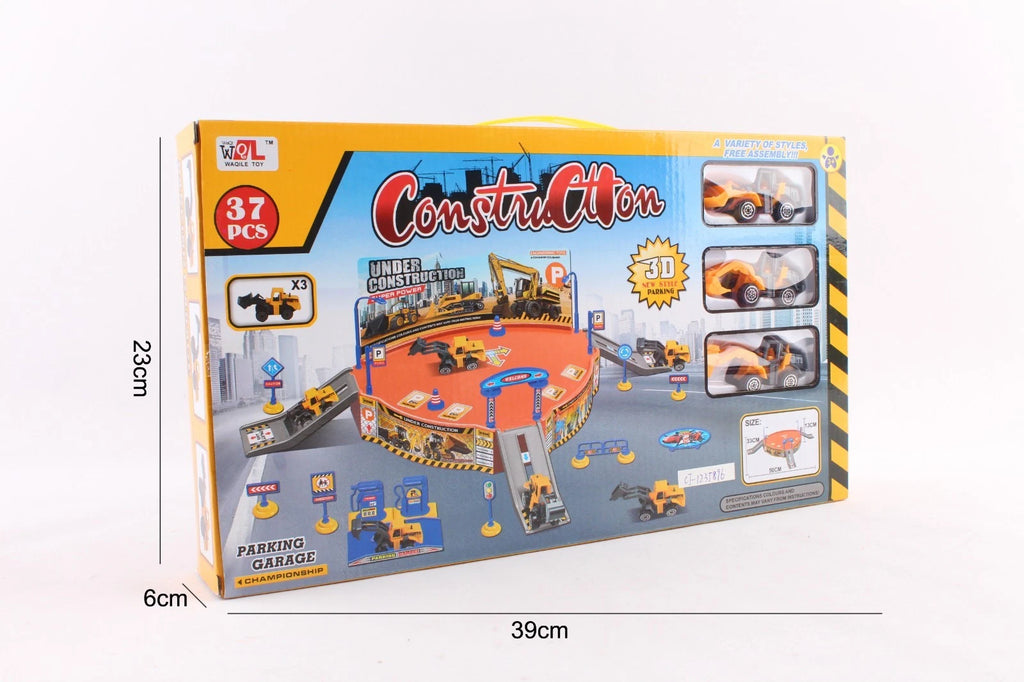 Kids Construction Play Set Parking Garage Diggers Bulldozer Truck Garage 37 PCS