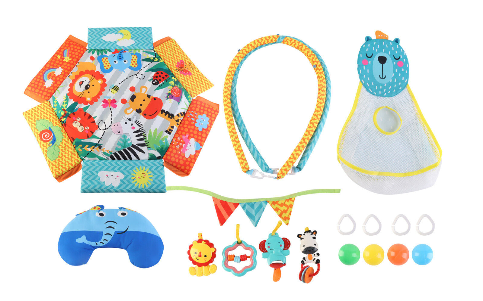 Gym Activity Foldable Play Mat Bag 30-Balls Tummy Play Kick Stimulate Your Baby (Blue)