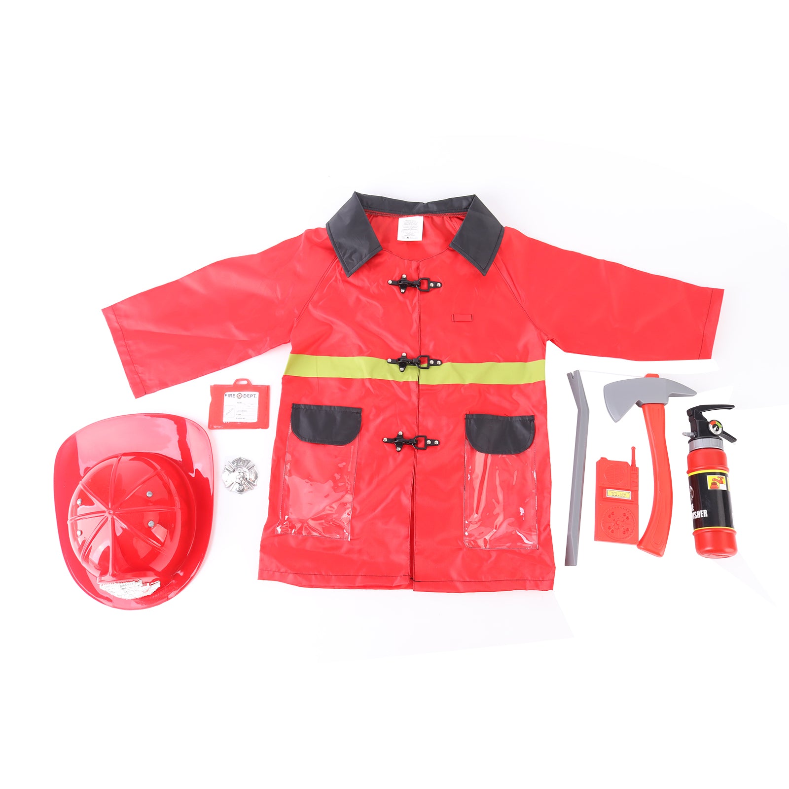 Fireman Costume For Kids Firefighter Pretend Play Outfit Helmet Axe Extinguisher