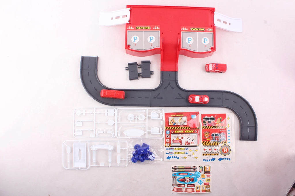 Fire Engines Parking Playset Children's Toy Car Truck Fire Man Fire Truck Red