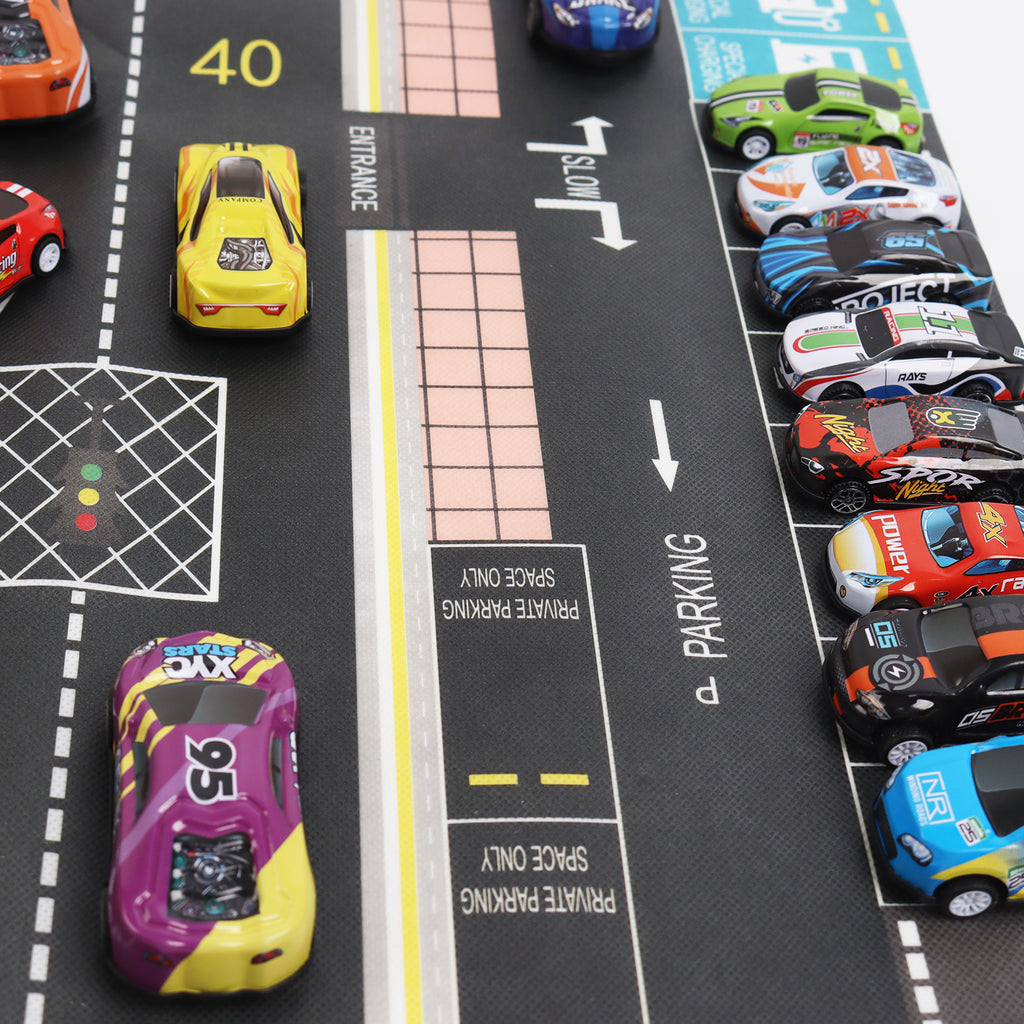50 Pcs Metal Pull Back Racing Cars Die Cast Toy Set Mini Cars With Play Mat