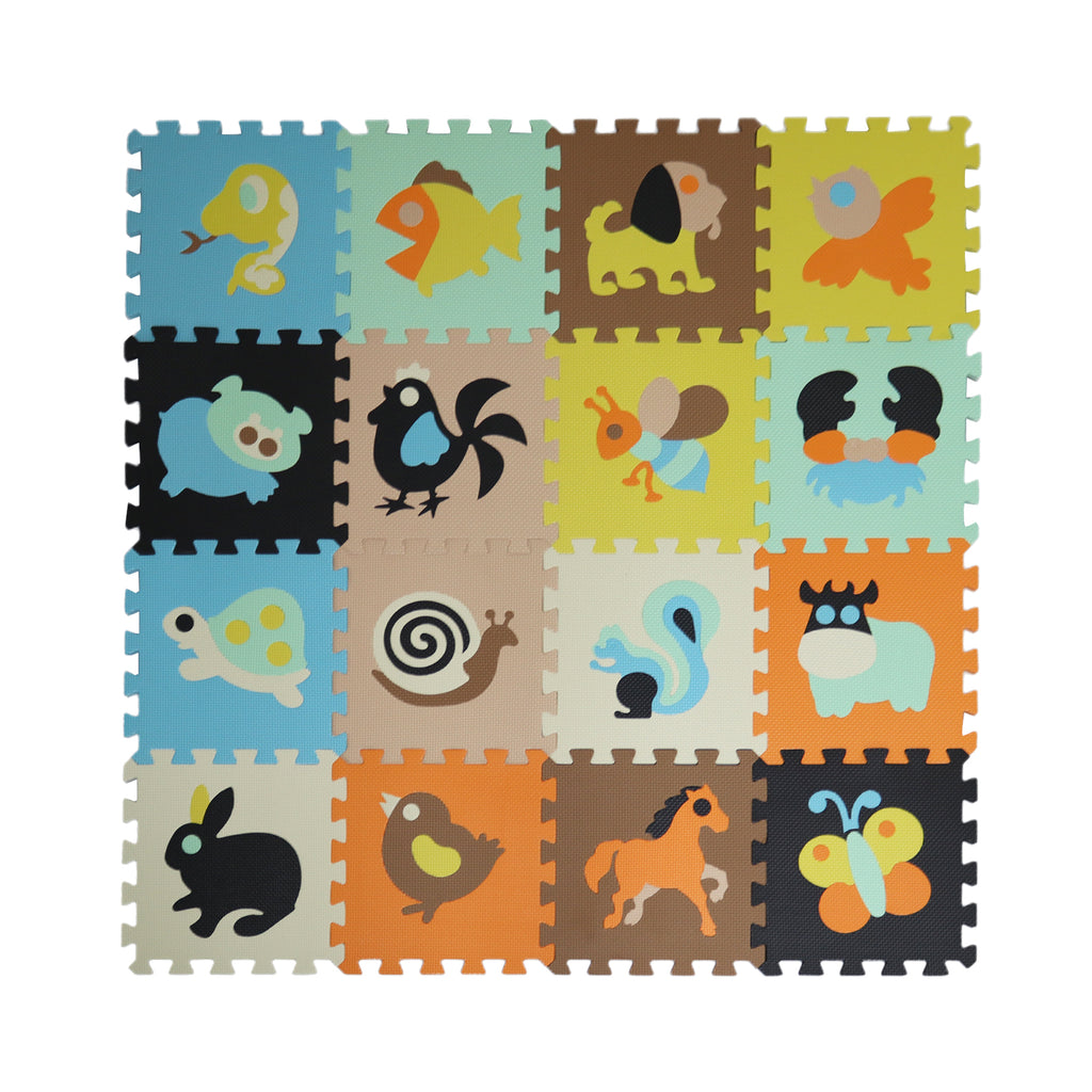 EVA Foam Interlocking Baby Play Mat - 36pc Set with Animal Shapes and Safety Borders - 142cm x 142cm