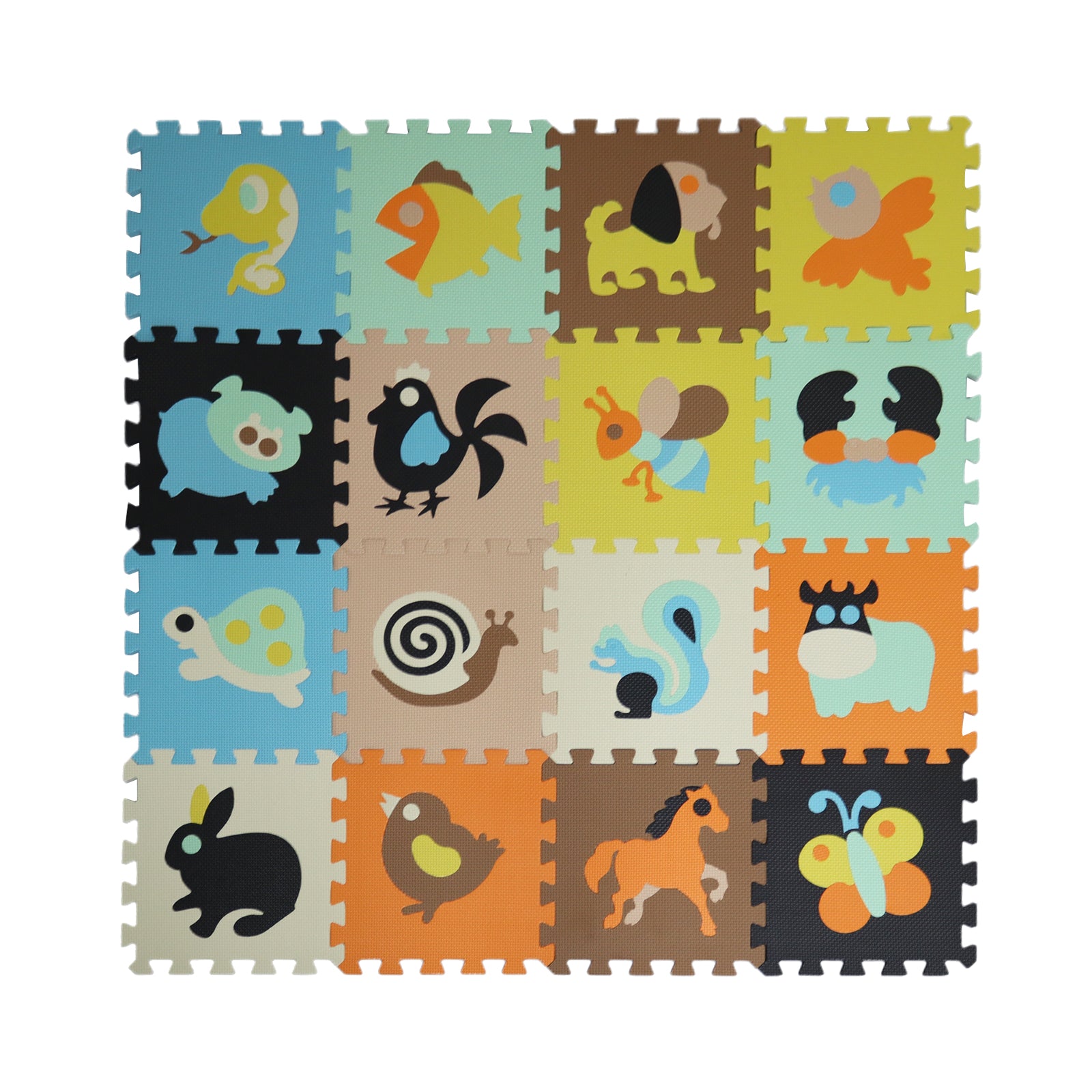 EVA Foam Interlocking Baby Play Mat - 36pc Set with Animal Shapes and Safety Borders - 142cm x 142cm