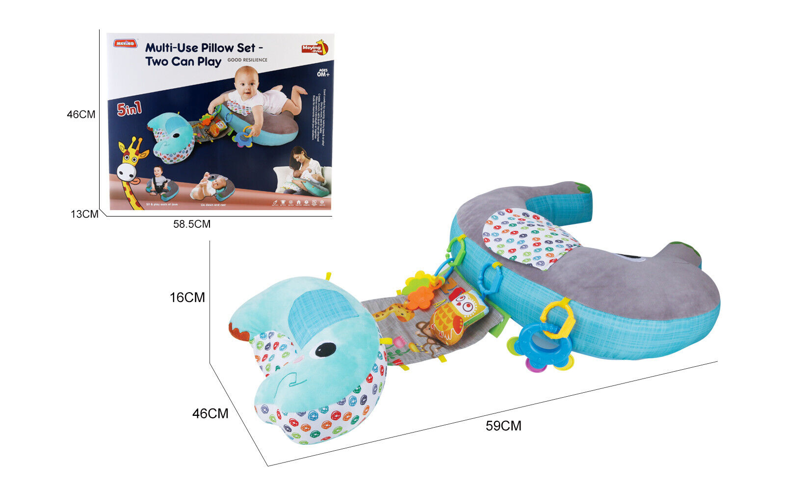 5-1 Baby Tummy Time Pillow Comfort For Nursing Sit Play Sensory Rattle Toys