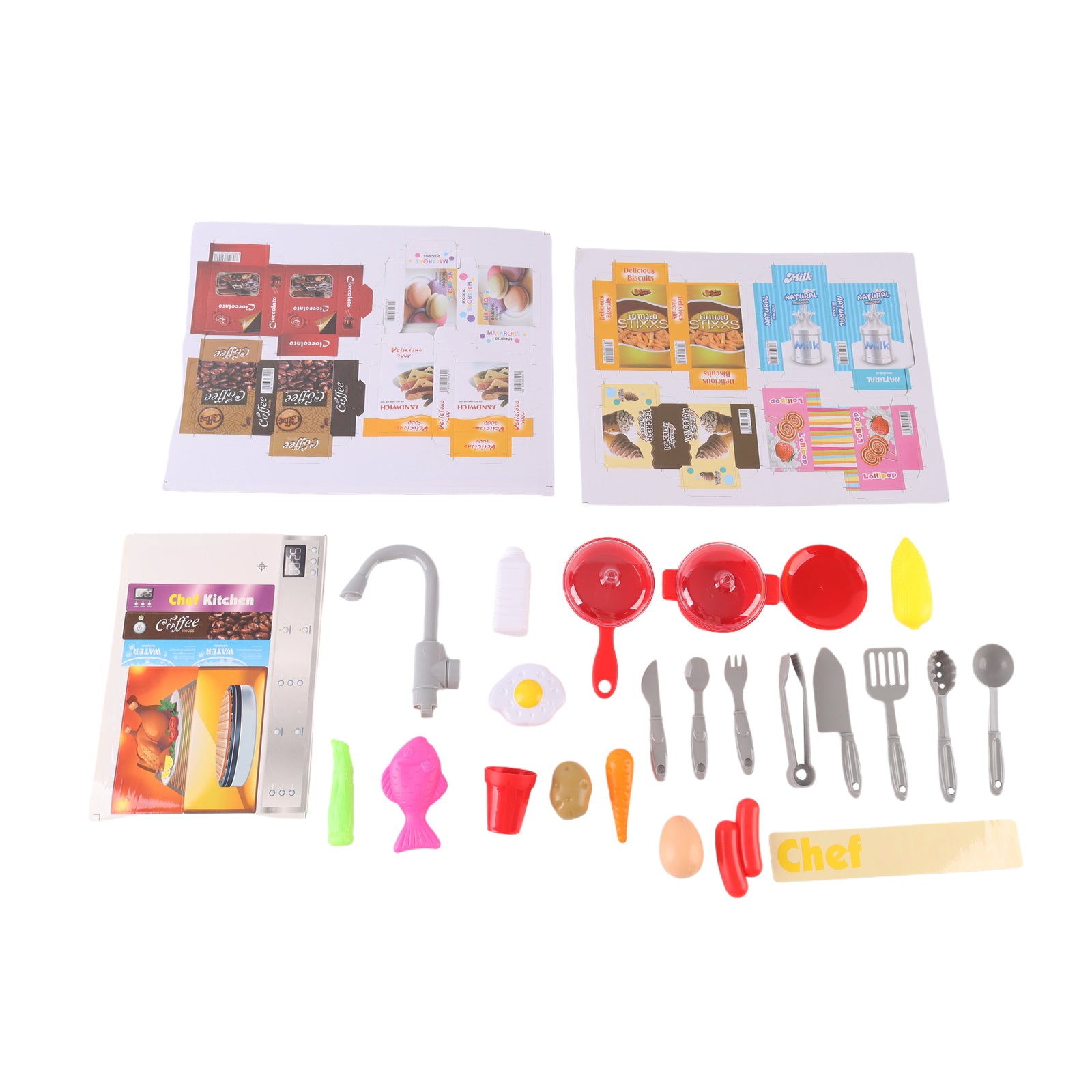 Kids Pretend Play Kitchen Set with Light & Sound Effects 53 Pieces