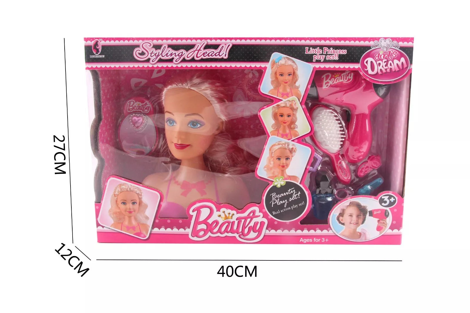 Girls Toy Doll Styling Head with Accessories Brush Hair Clips Hairdresser Doll