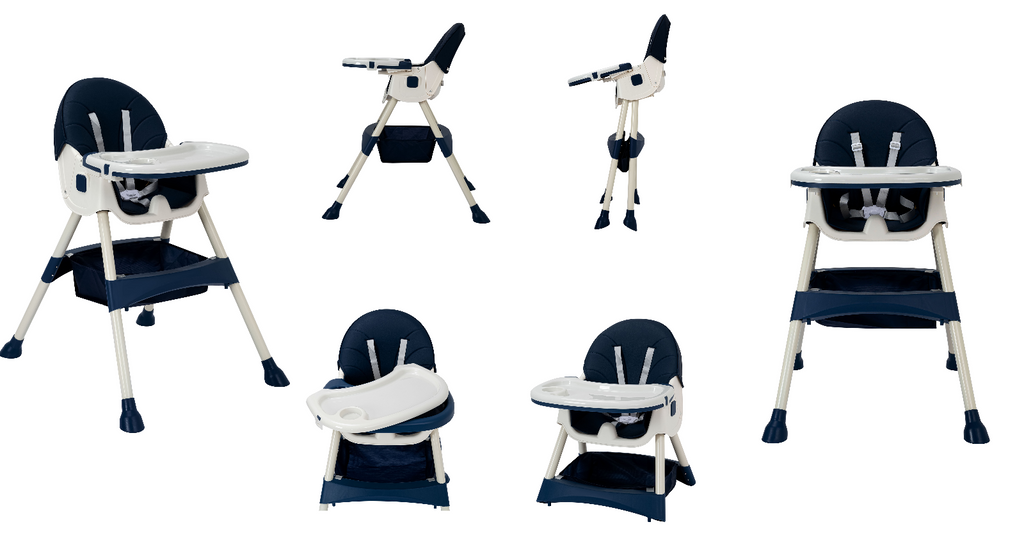 Baby Highchair foldable Adjustable 4-1 Infant Feeding Toddler Table Chair (Blue)