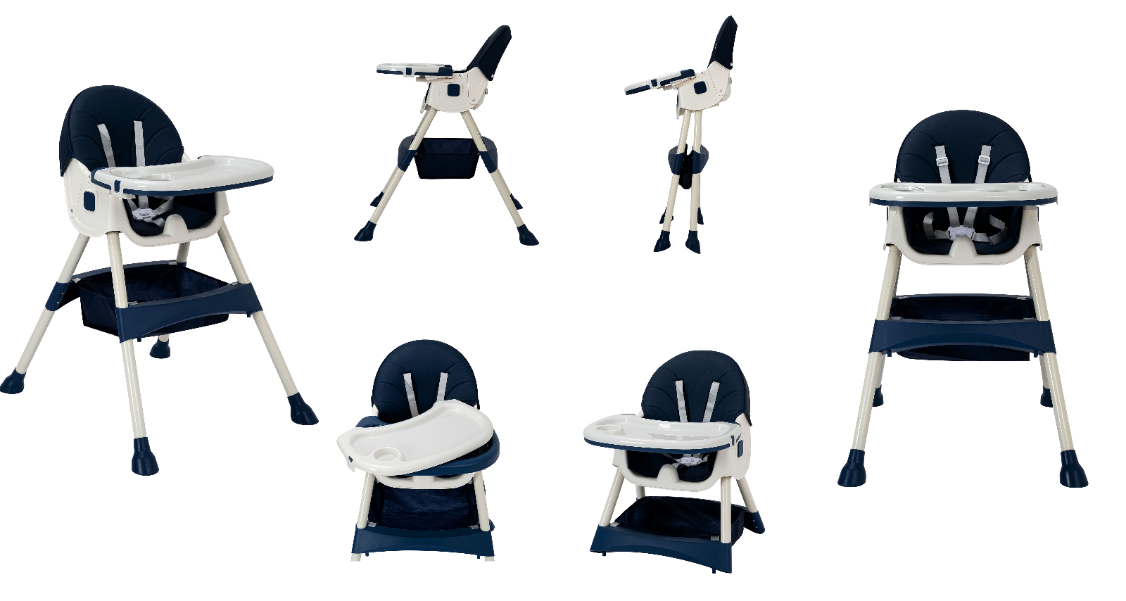 Baby Highchair foldable Adjustable 4-1 Infant Feeding Toddler Table Chair (Blue)
