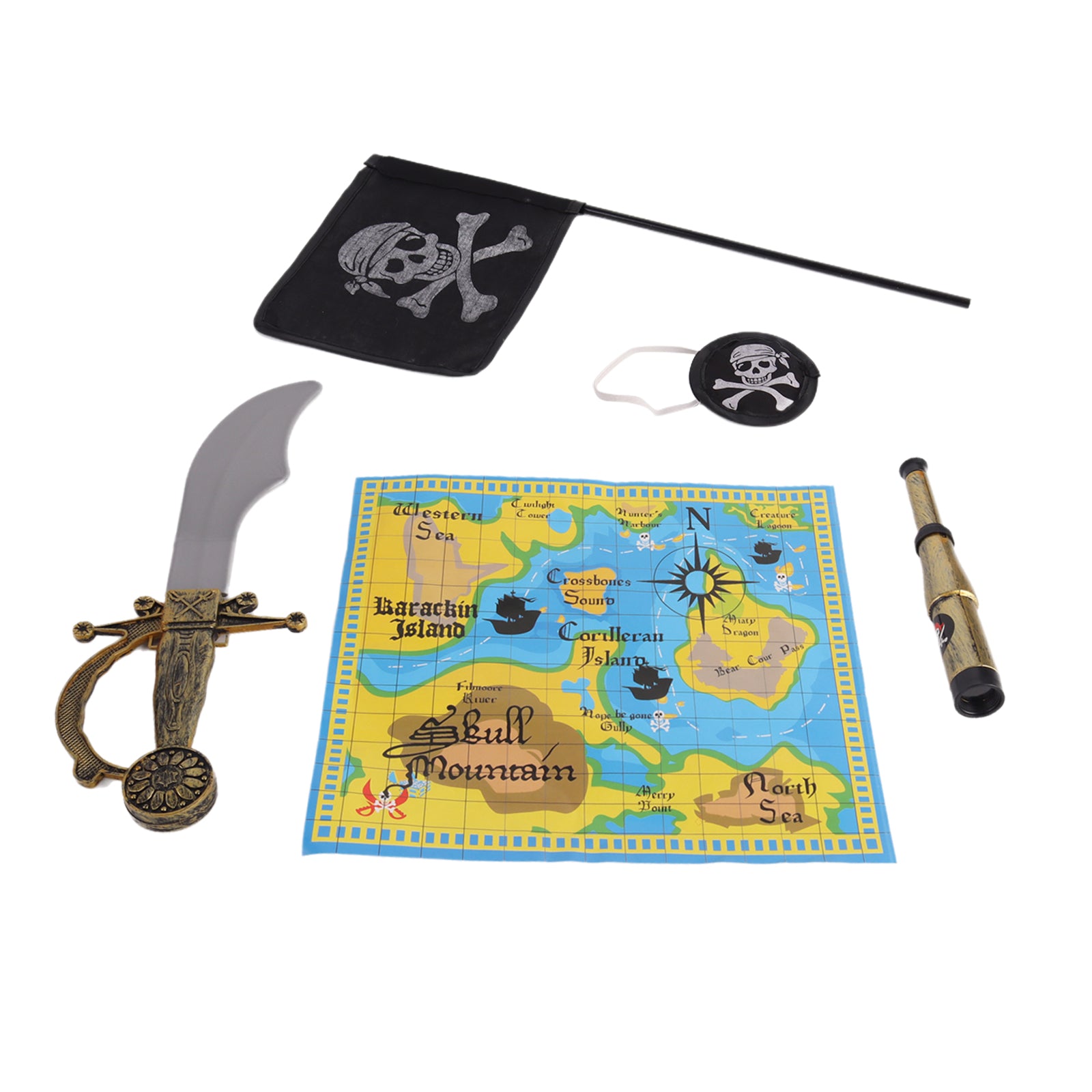 Kids Pirate Costume Fancy Dress Sword Eye Patch Flag Pretend Cosplay