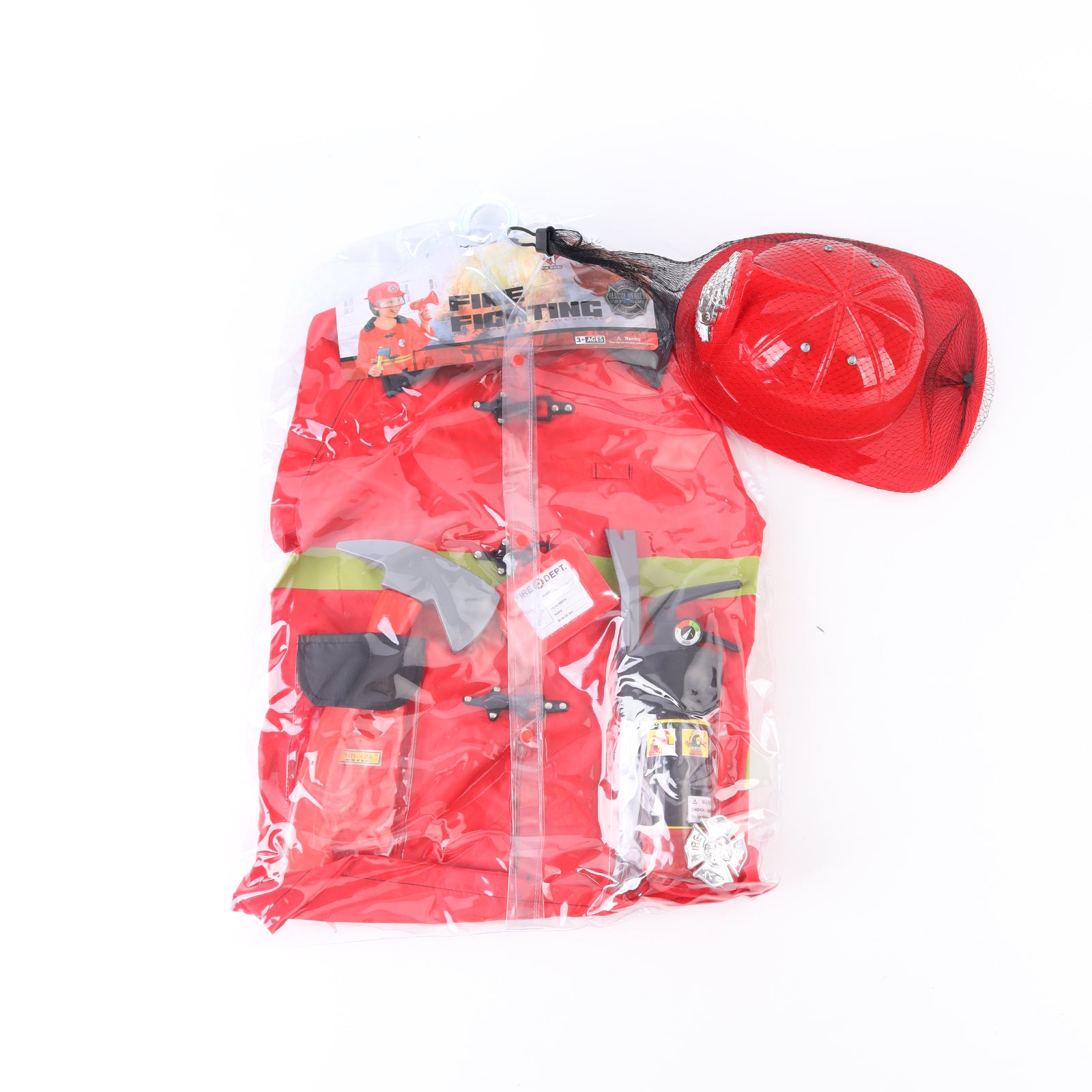Fireman Costume For Kids Firefighter Pretend Play Outfit Helmet Axe Extinguisher
