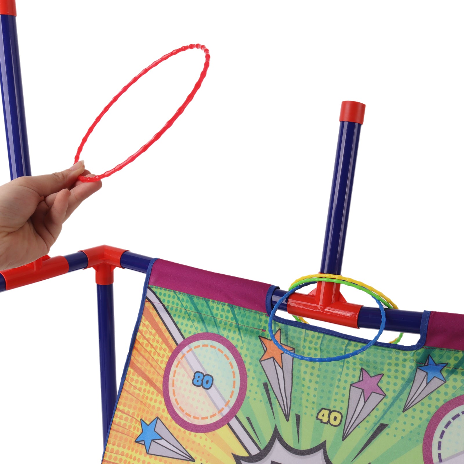 4-in-1 Kids Throwing Game Set – Basketball Hoop, Bean Bag Toss & Football Fun