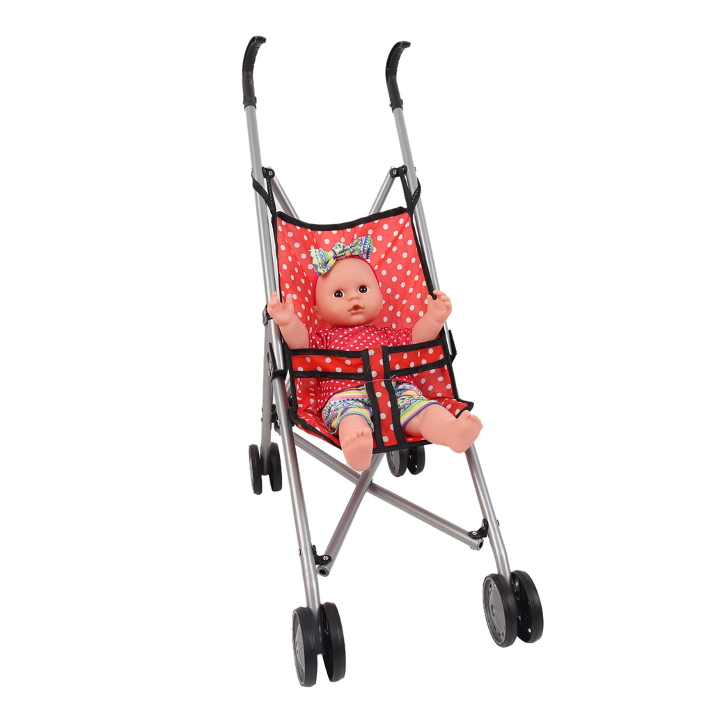Baby Doll Set Toy Push Stroller Walker Infant Crib Nurturing Pretend Playset Red