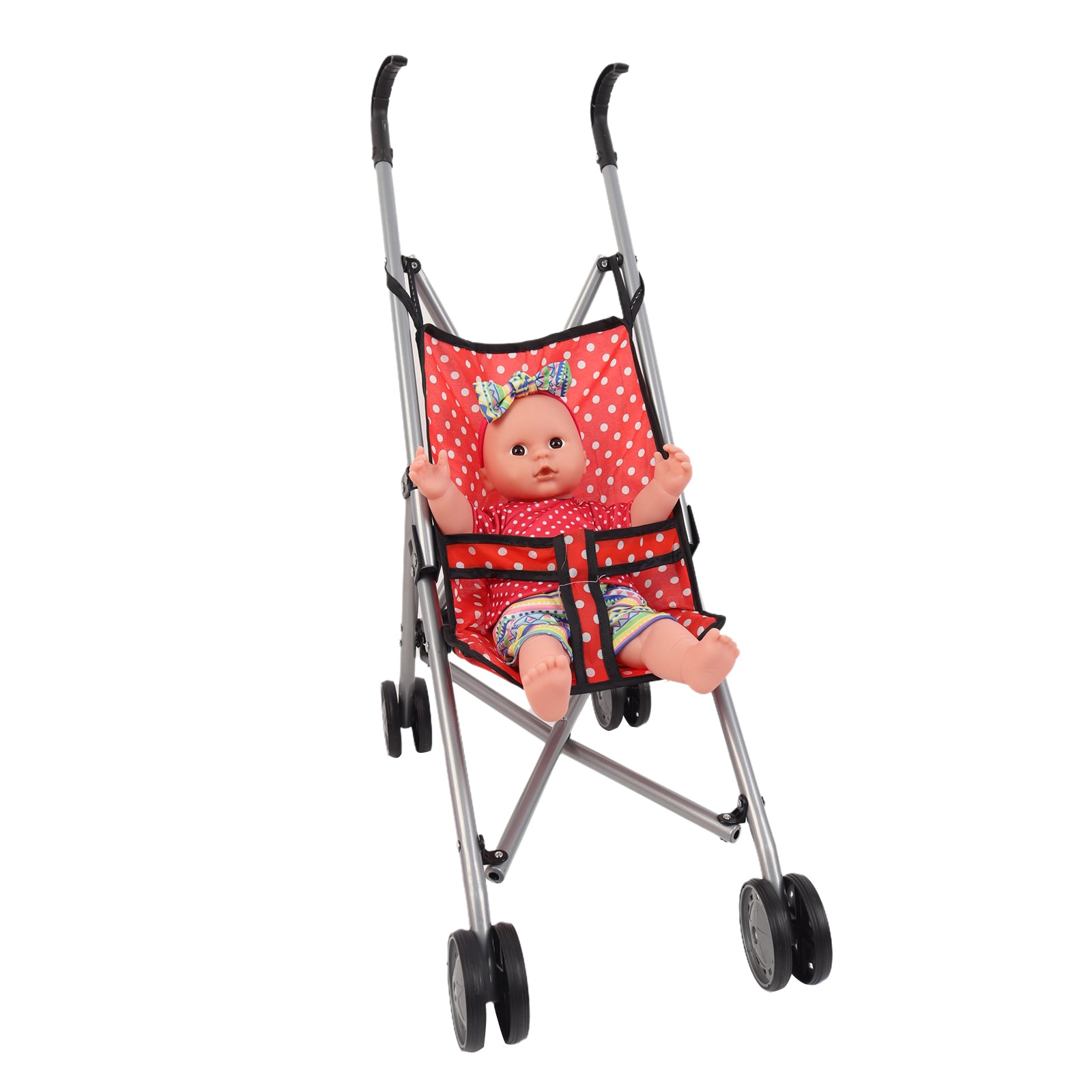 Baby Doll Set Toy Push Stroller Walker Infant Crib Nurturing Pretend Playset Red