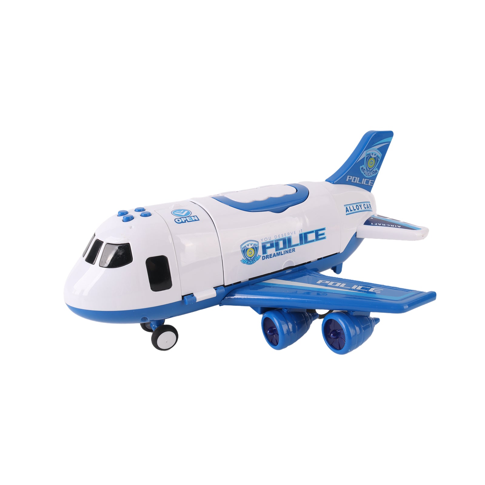 Transport Cargo Airplane Play Set Storage Aircraft Police Cars Trucks Kids Toy