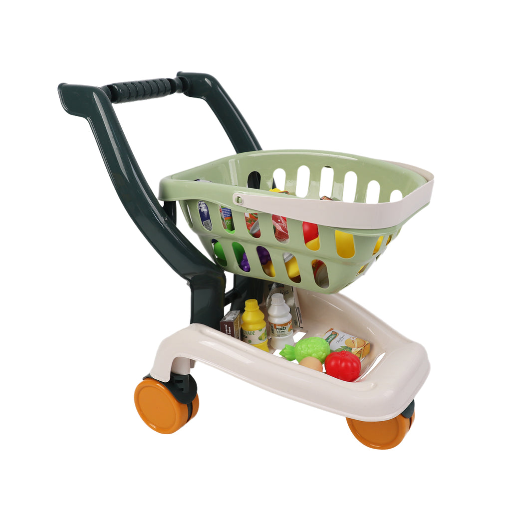 Kids Supermarket Grocery Cart Trolley Pretend Toy Set With Products 35 Pcs Green