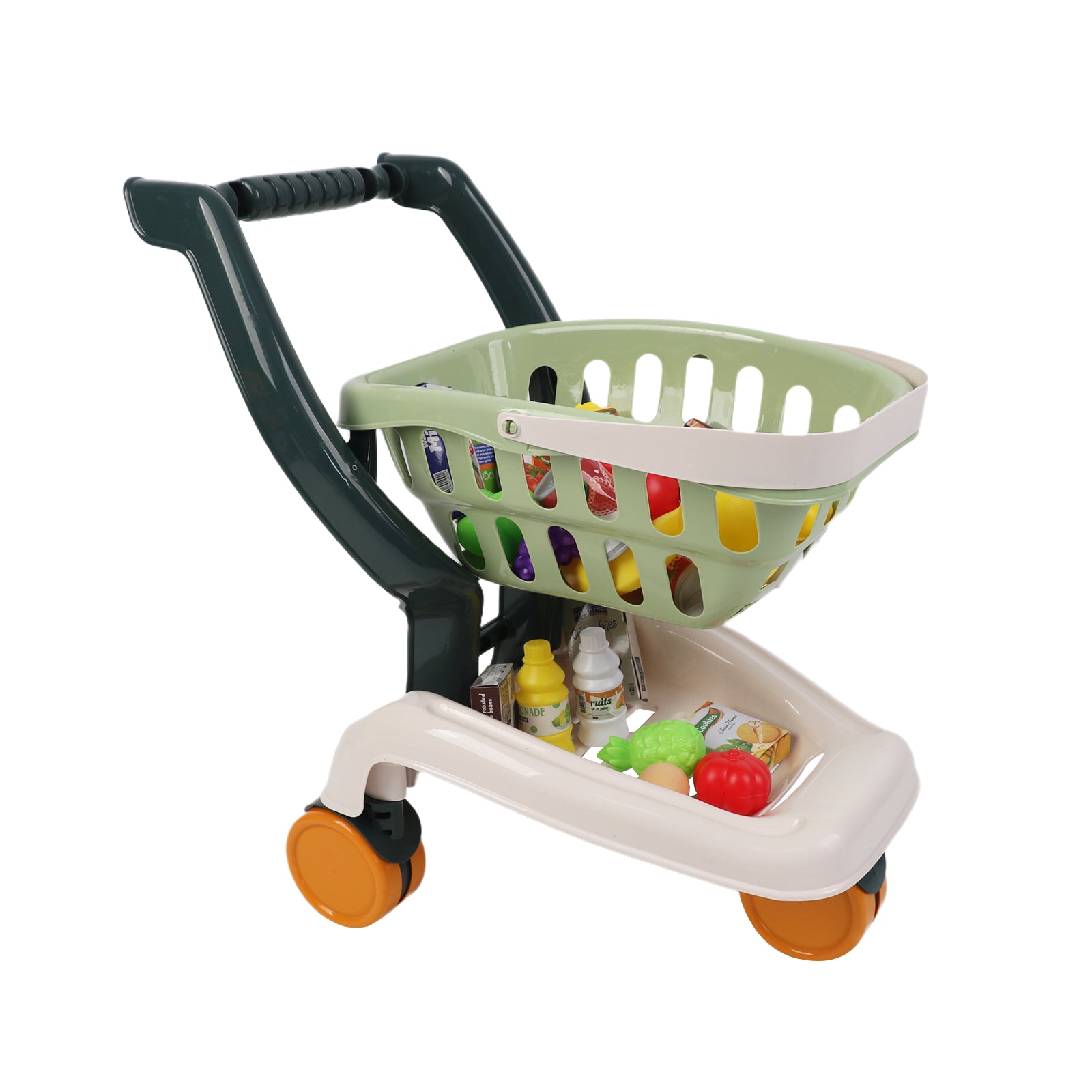 Kids Supermarket Grocery Cart Trolley Pretend Toy Set With Products 35 Pcs Green