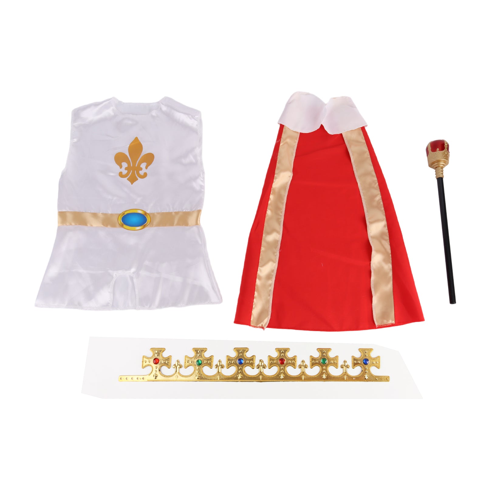 Kids Medieval King Costume Fancy Dress Crown Red Cape Sceptre Pretend Cosplay