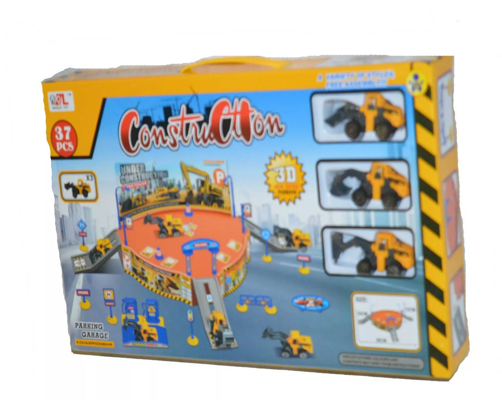 Kids Construction Play Set Parking Garage Diggers Bulldozer Truck Garage 37 PCS